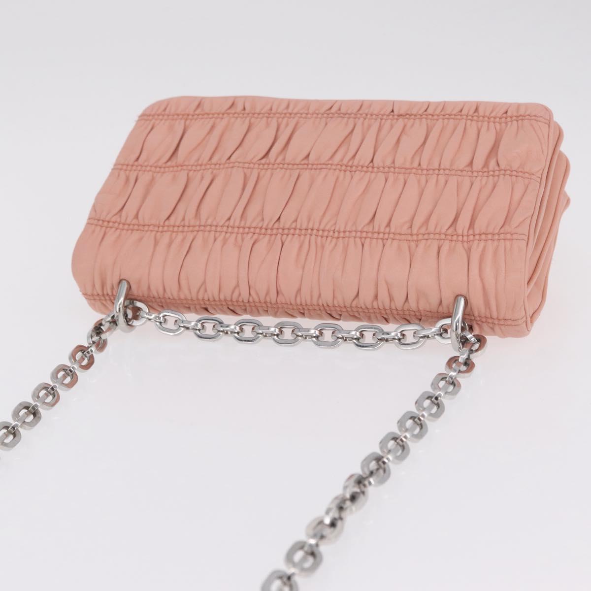 PRADA Gathered Chain Shoulder Bag Leather Pink Silver Auth 211648V