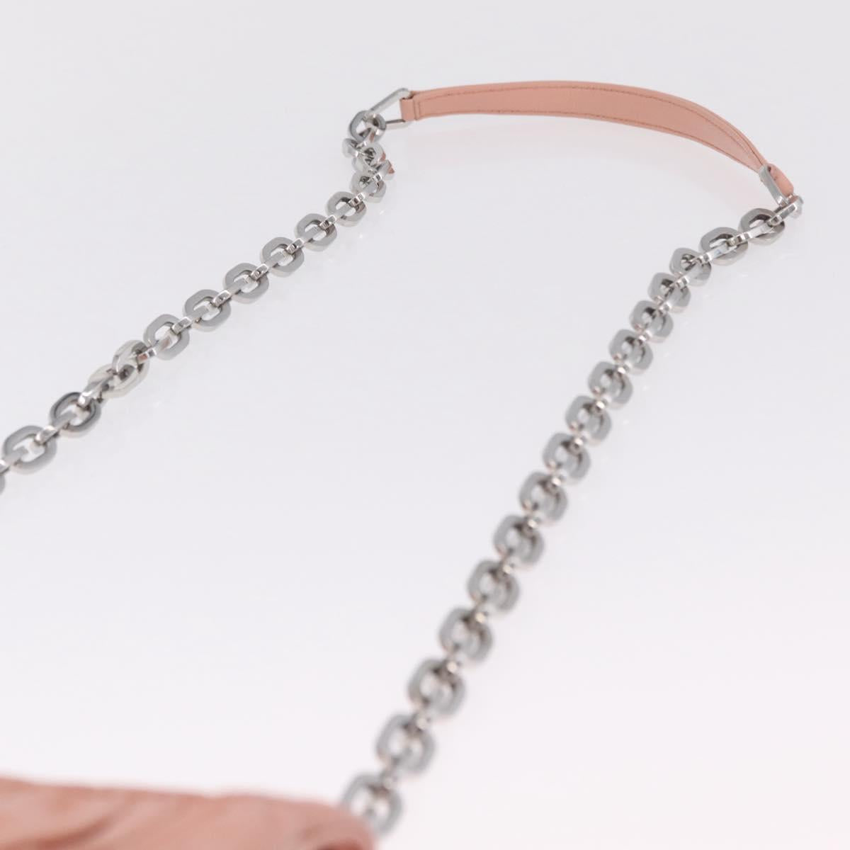PRADA Gathered Chain Shoulder Bag Leather Pink Silver Auth 211648V