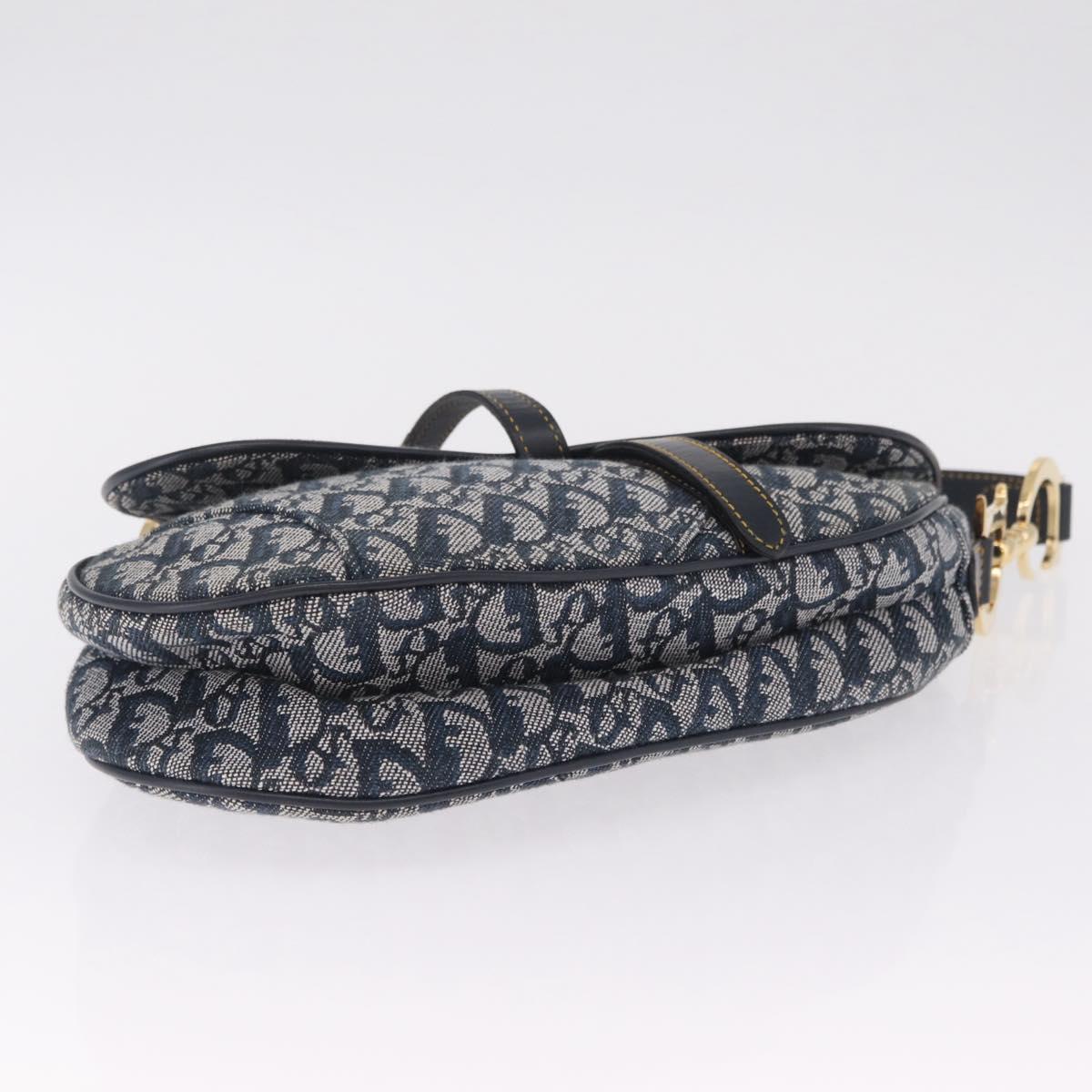 Christian Dior Trotter Canvas saddle Shoulder Bag Navy Gold Auth 211697SAV