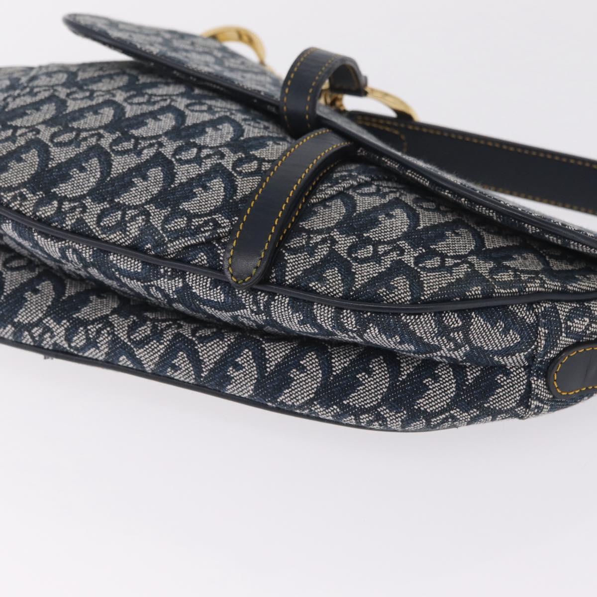 Christian Dior Trotter Canvas saddle Shoulder Bag Navy Gold Auth 211697SAV