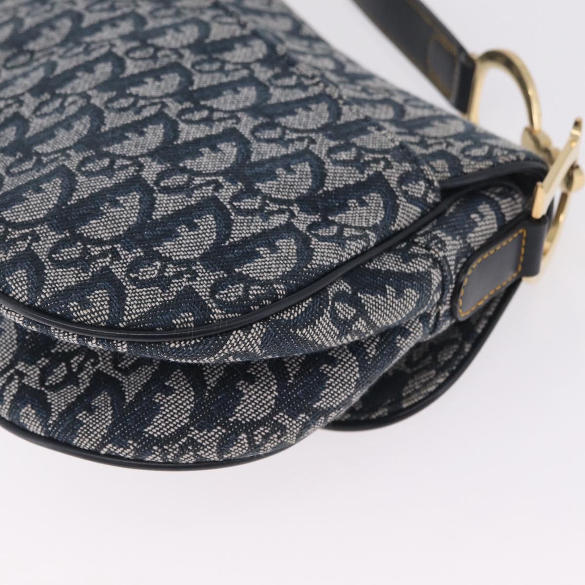 Christian Dior Trotter Canvas saddle Shoulder Bag Navy Gold Auth 211697SAV