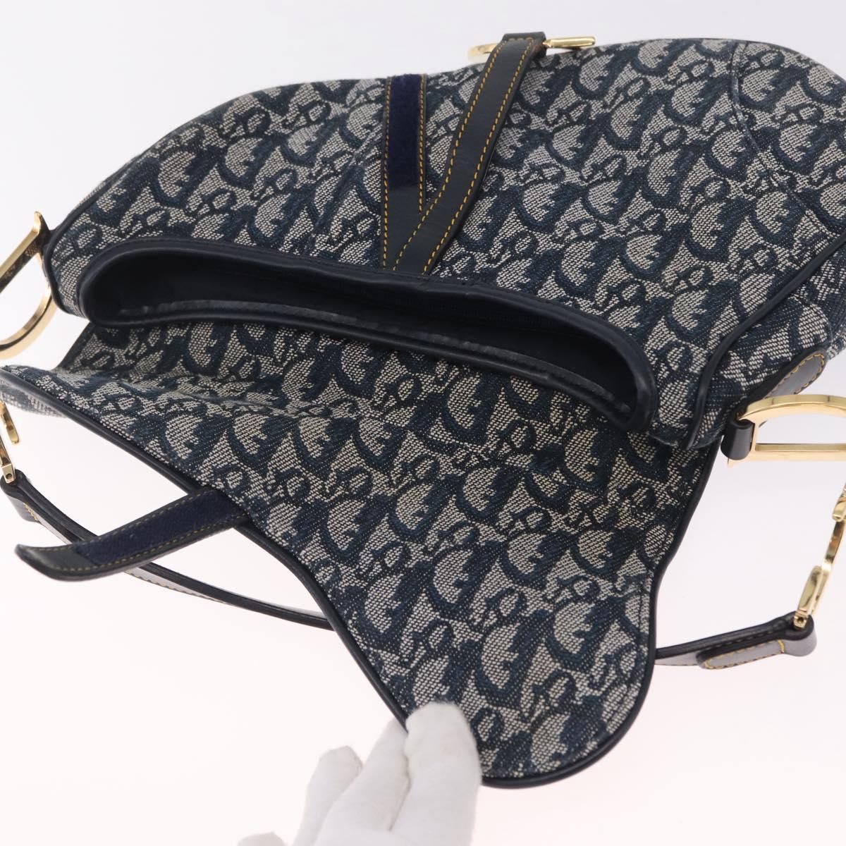 Christian Dior Trotter Canvas saddle Shoulder Bag Navy Gold Auth 211697SAV