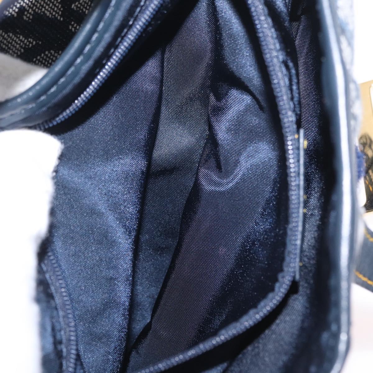 Christian Dior Trotter Canvas saddle Shoulder Bag Navy Gold Auth 211697SAV
