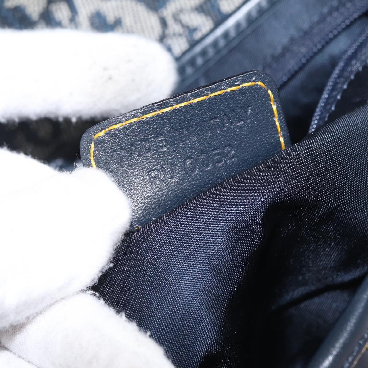 Christian Dior Trotter Canvas saddle Shoulder Bag Navy Gold Auth 211697SAV