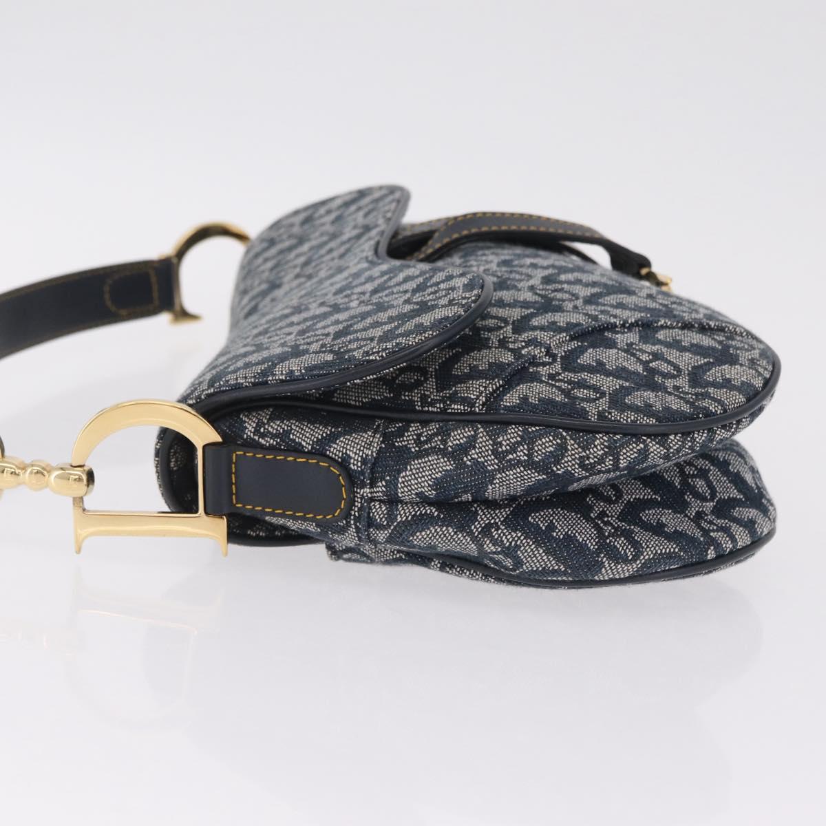 Christian Dior Trotter Canvas saddle Shoulder Bag Navy Gold Auth 211697SAV