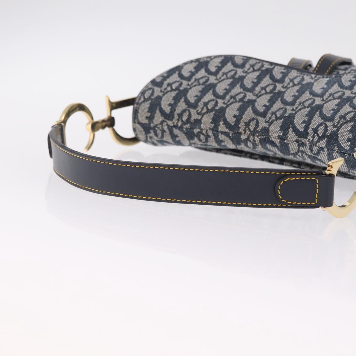 Christian Dior Trotter Canvas saddle Shoulder Bag Navy Gold Auth 211697SAV