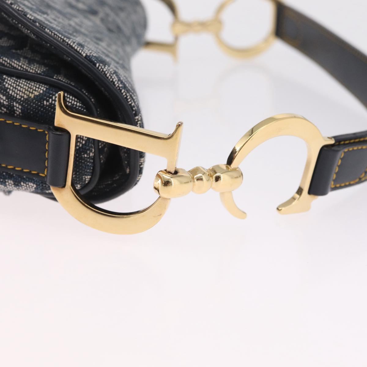 Christian Dior Trotter Canvas saddle Shoulder Bag Navy Gold Auth 211697SAV