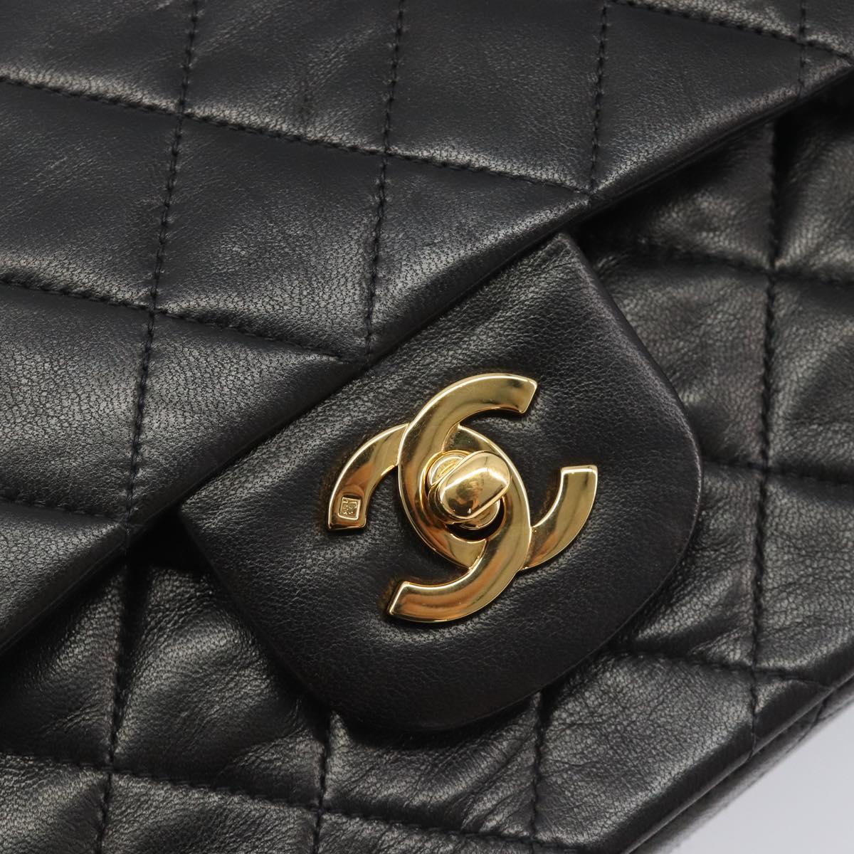 CHANEL Matelasse 25 Chain Shoulder Bag Lamb Skin Black Gold CC Auth 211705SV