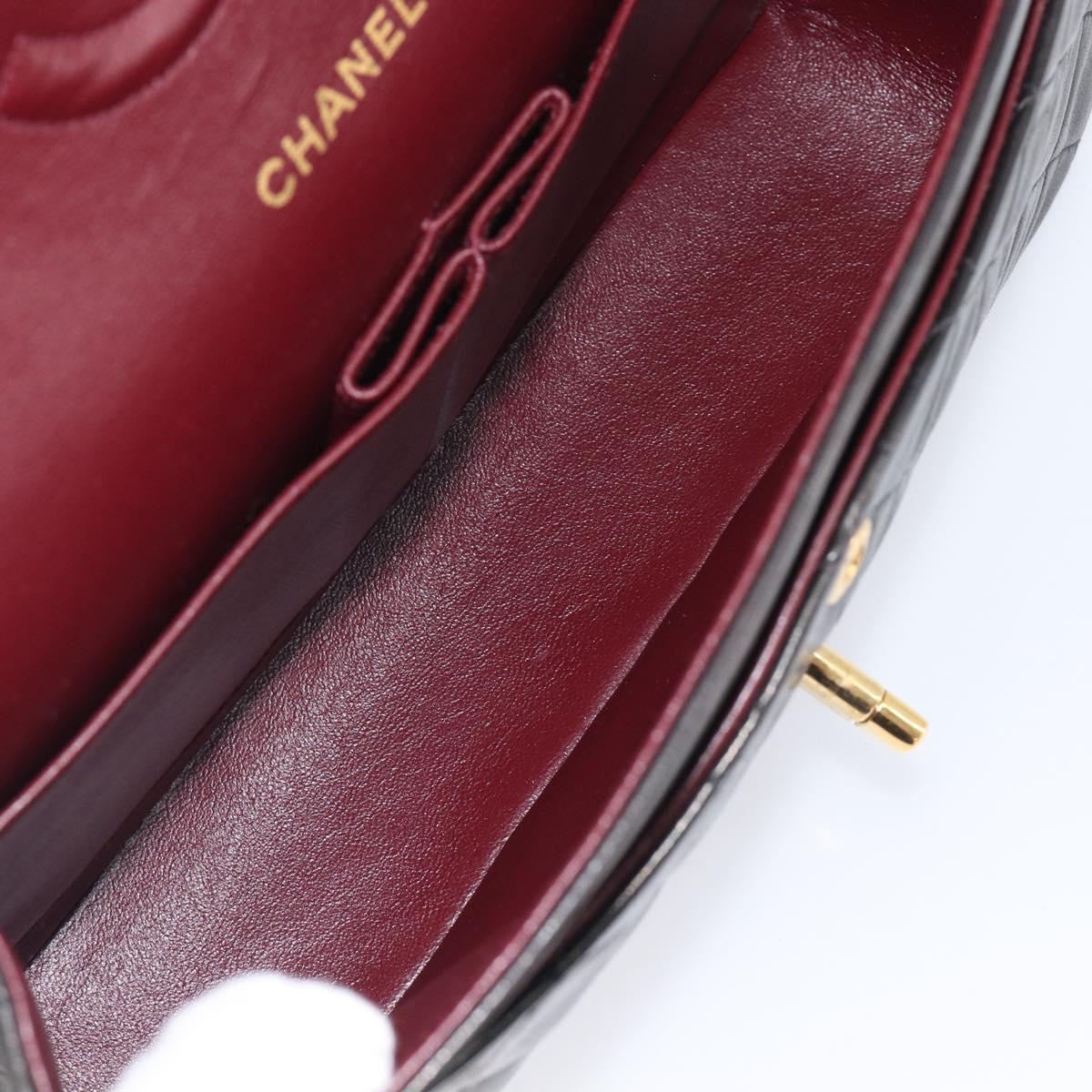 CHANEL Matelasse 25 Chain Shoulder Bag Lamb Skin Black Gold CC Auth 211705SV