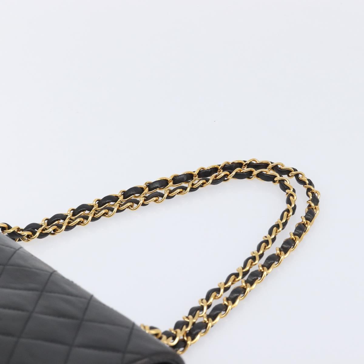 CHANEL Matelasse 25 Chain Shoulder Bag Lamb Skin Black Gold CC Auth 211705SV