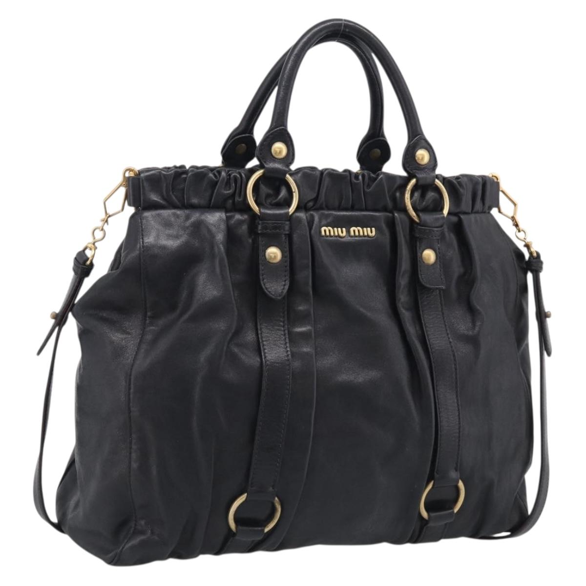 Miu Miu Hand Bag Vitellolux 2way Black Gold Auth 211712V