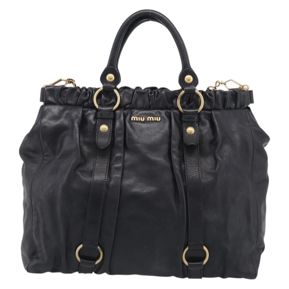 Miu Miu Hand Bag Vitellolux 2way Black Gold Auth 211712V