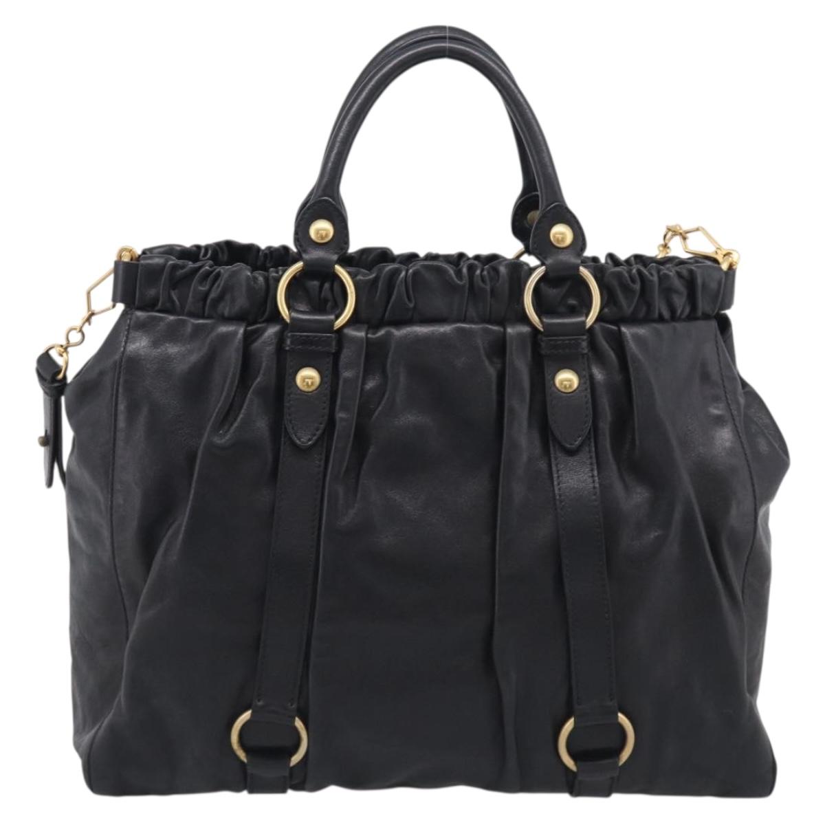 Miu Miu Hand Bag Vitellolux 2way Black Gold Auth 211712V