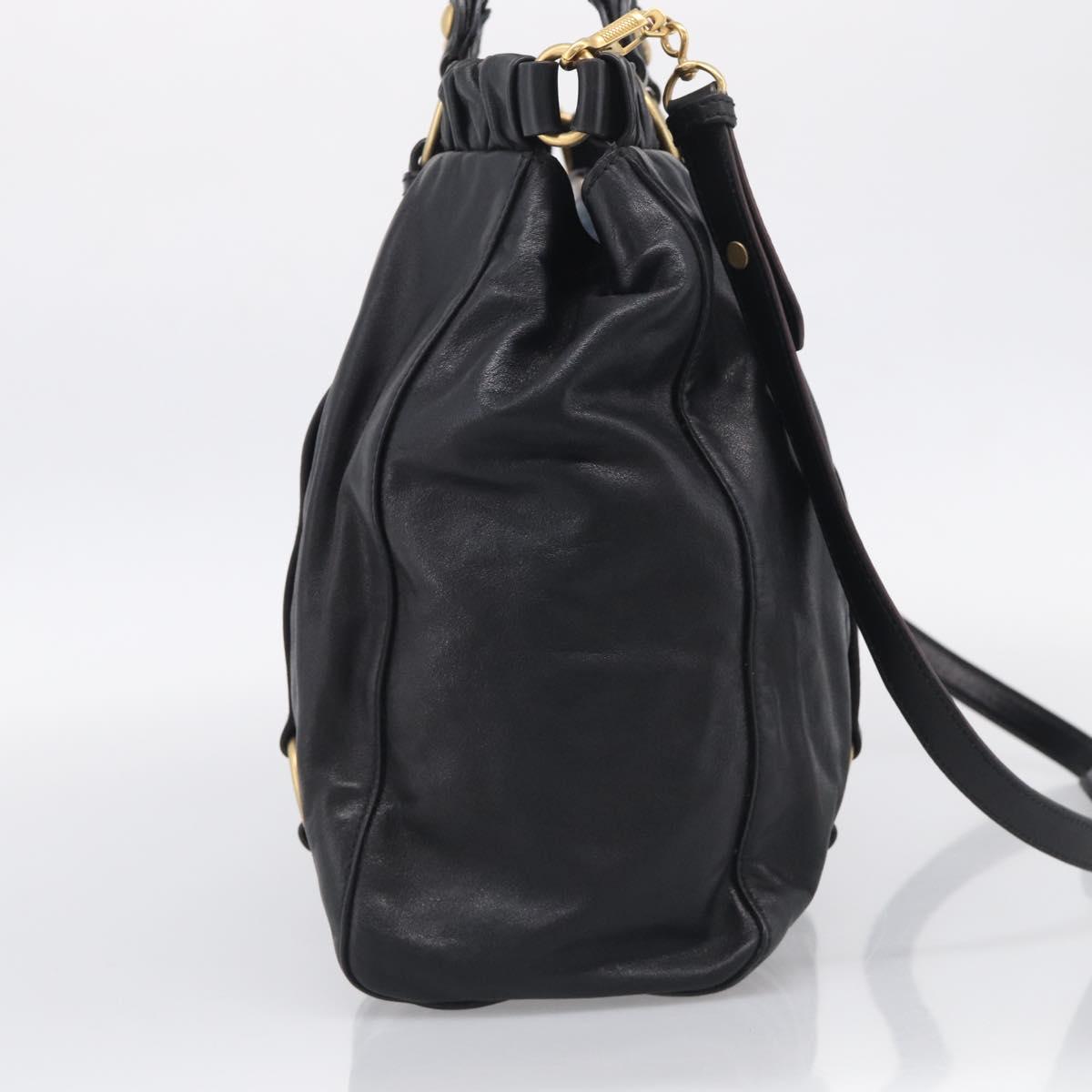 Miu Miu Hand Bag Vitellolux 2way Black Gold Auth 211712V