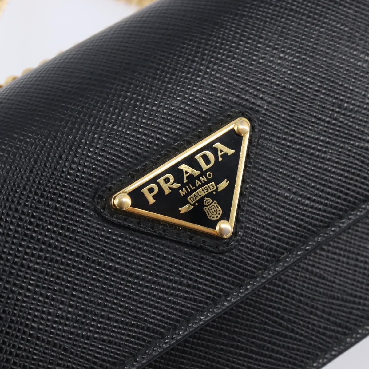 PRADA Chain Pouch Saffiano leather Black Gold Auth 211715V
