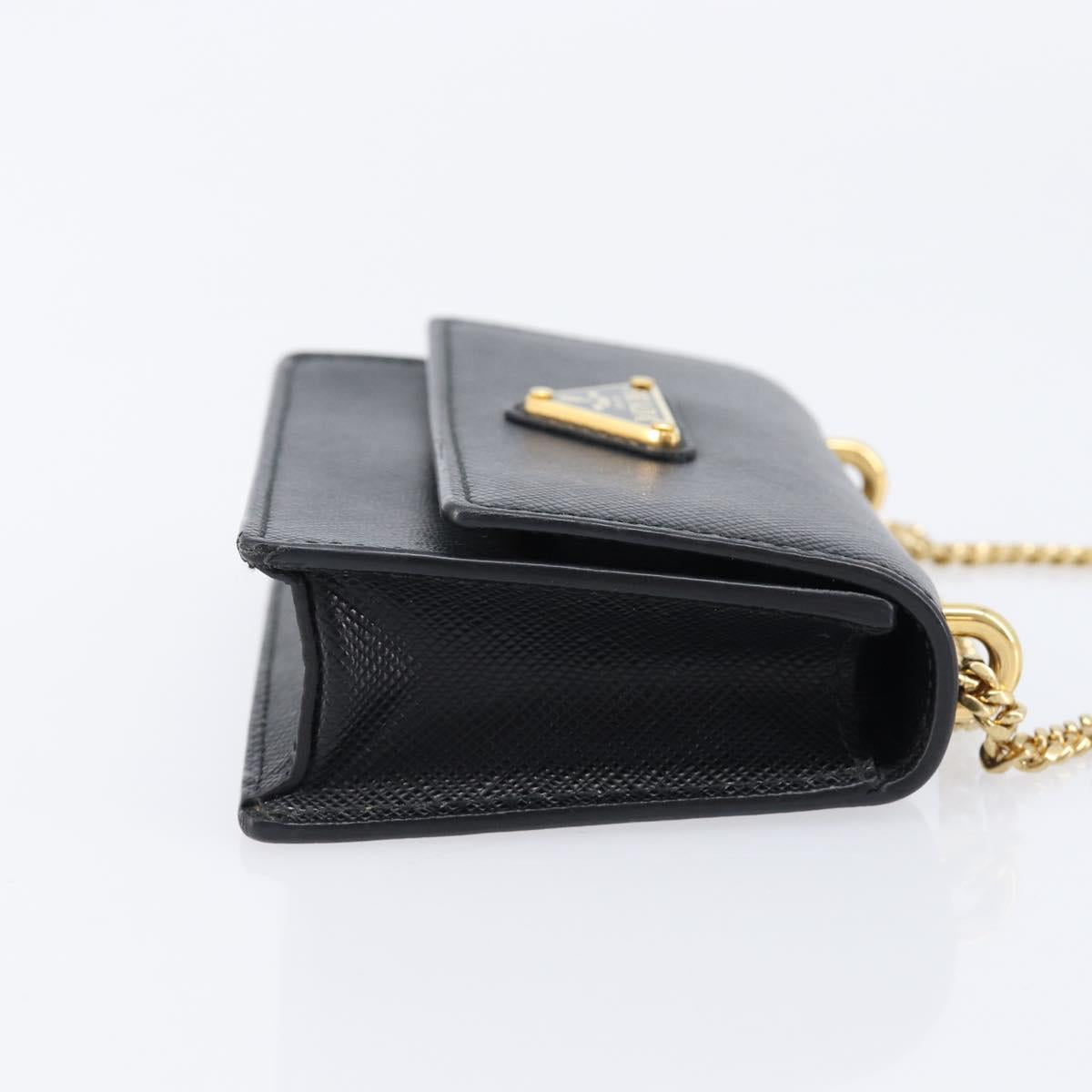 PRADA Chain Pouch Saffiano leather Black Gold Auth 211715V