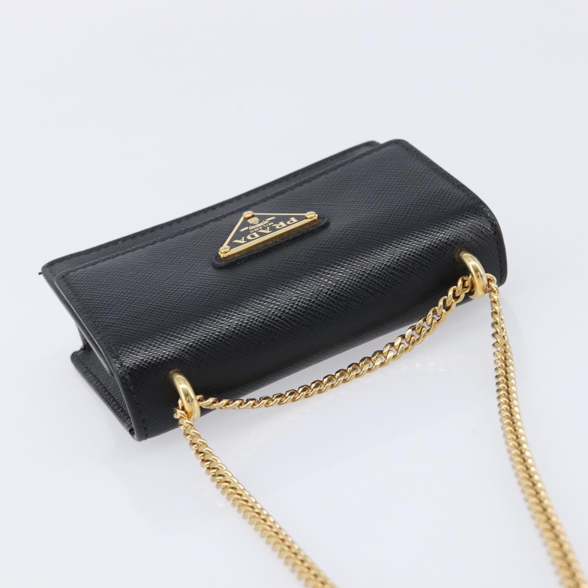 PRADA Chain Pouch Saffiano leather Black Gold Auth 211715V