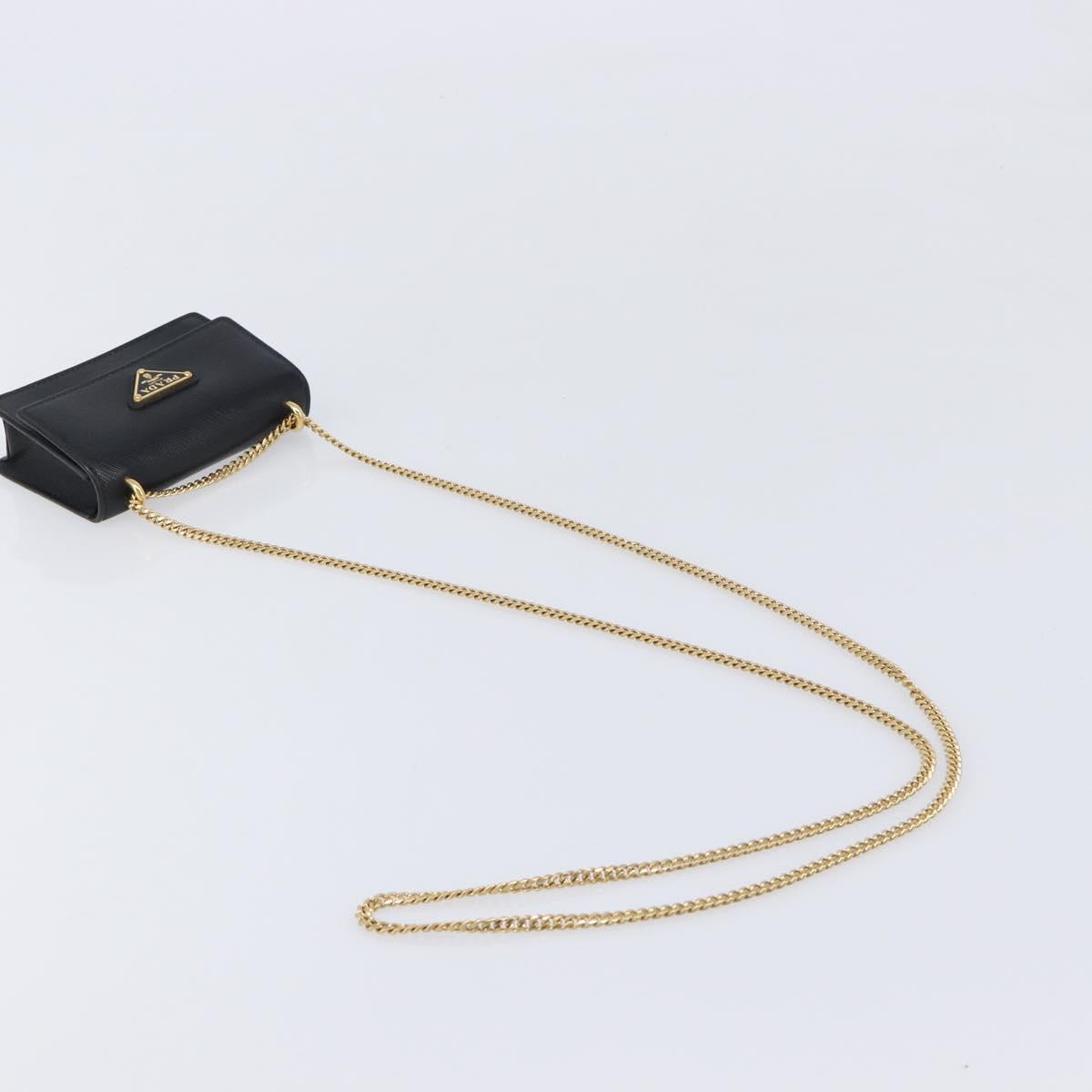 PRADA Chain Pouch Saffiano leather Black Gold Auth 211715V