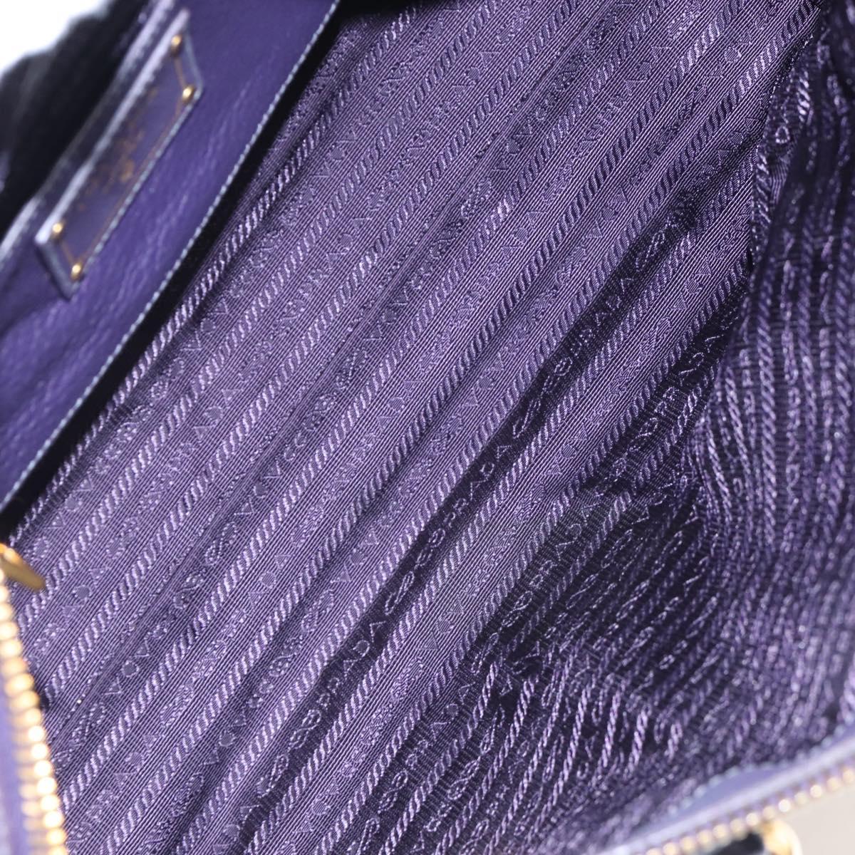 PRADA Hand Bag Vittero Dino Leather 2way Purple Gold Auth 211716V
