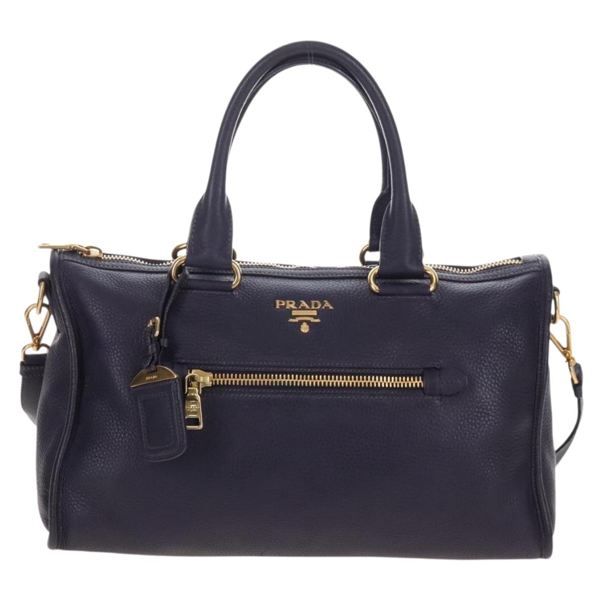 PRADA Hand Bag Vittero Dino Leather 2way Purple Gold Auth 211716V