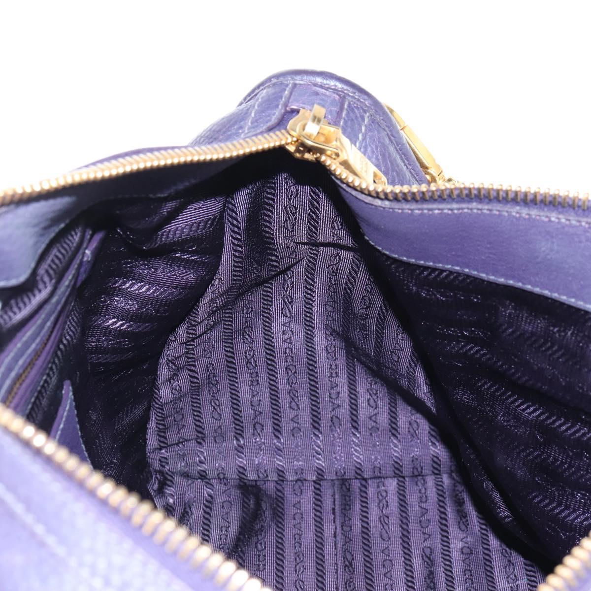 PRADA Hand Bag Vittero Dino Leather 2way Purple Gold Auth 211716V