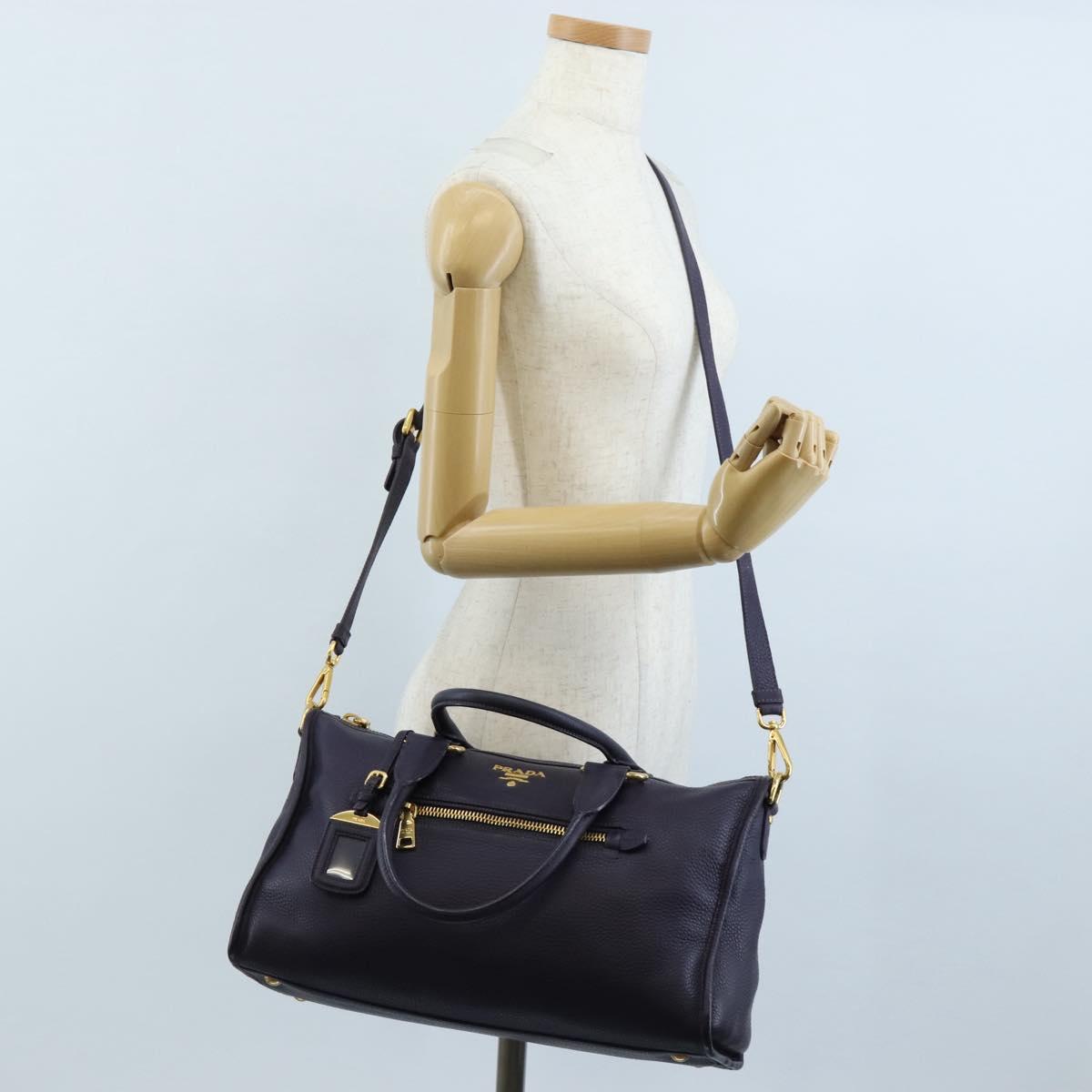 PRADA Hand Bag Vittero Dino Leather 2way Purple Gold Auth 211716V