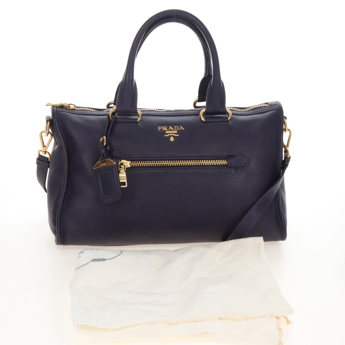 PRADA Hand Bag Vittero Dino Leather 2way Purple Gold Auth 211716V