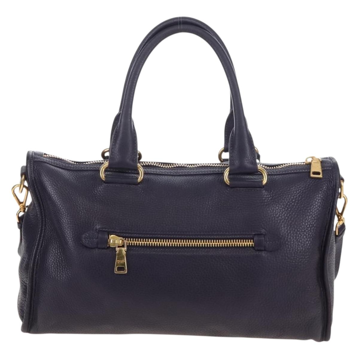 PRADA Hand Bag Vittero Dino Leather 2way Purple Gold Auth 211716V