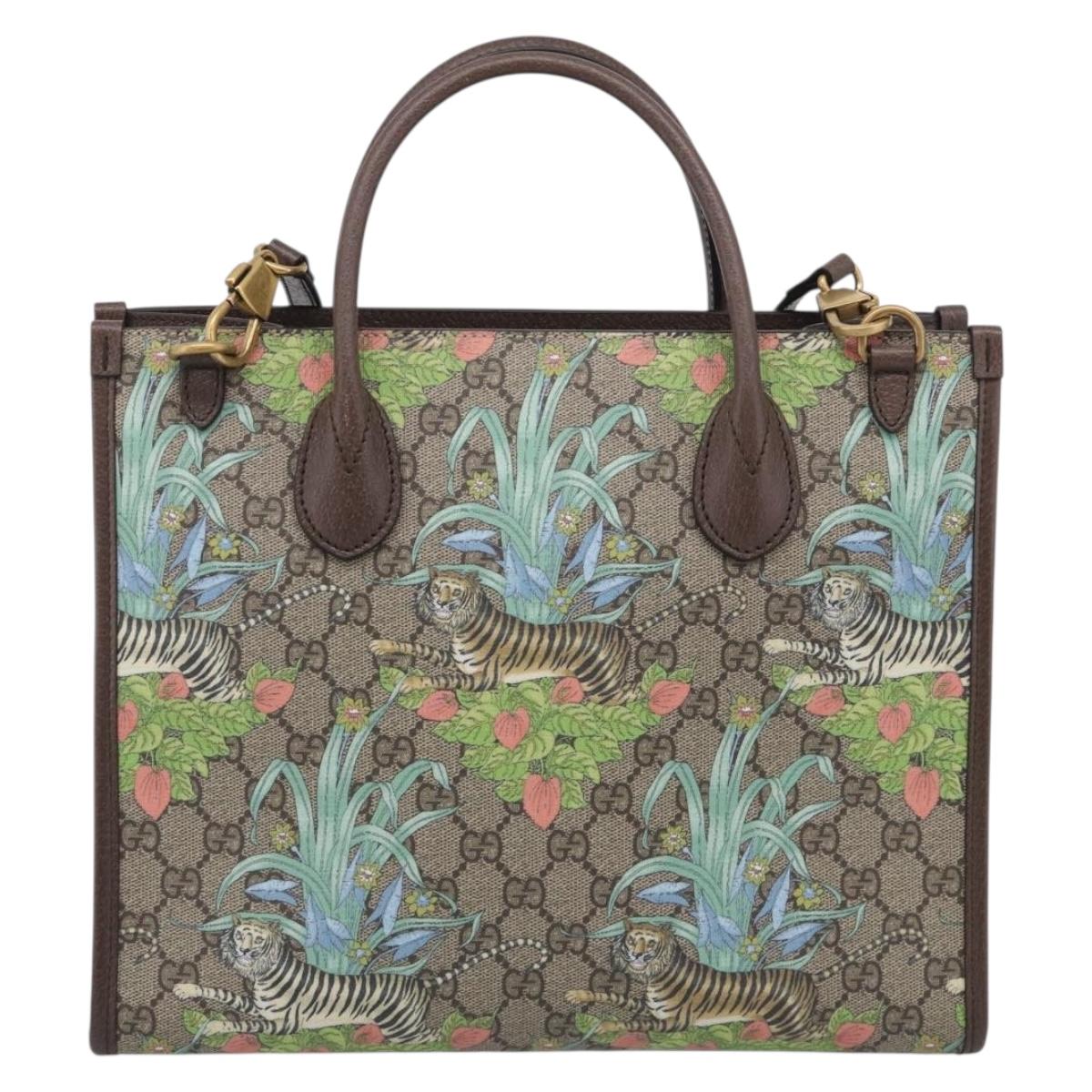 GUCCI GG Supreme Tote Bag PVC 2way Beige Gold 659983 Auth 211718SAM