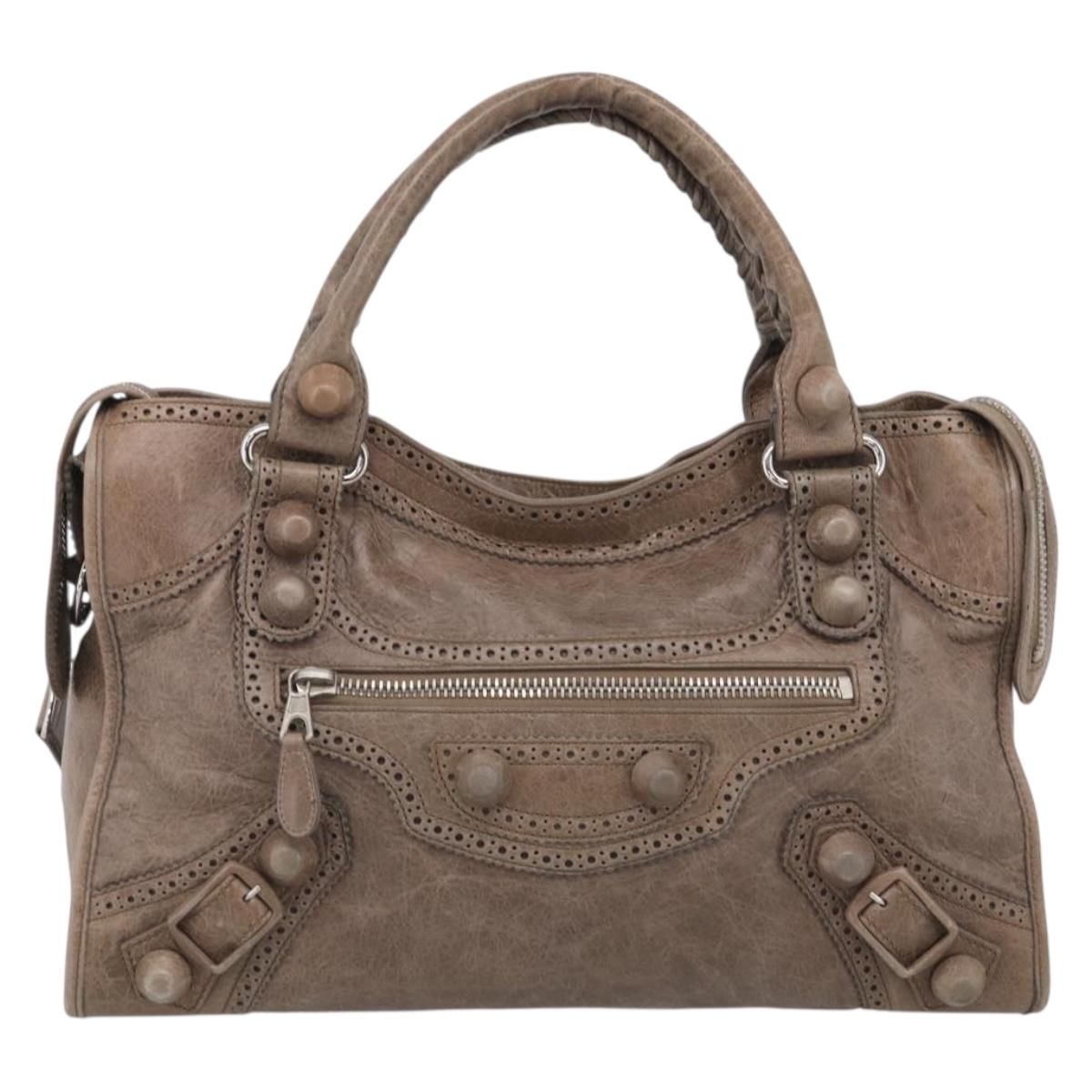 Balenciaga Giant City Hand Bag Leather 2way Beige Silver 204529 Auth 211719V