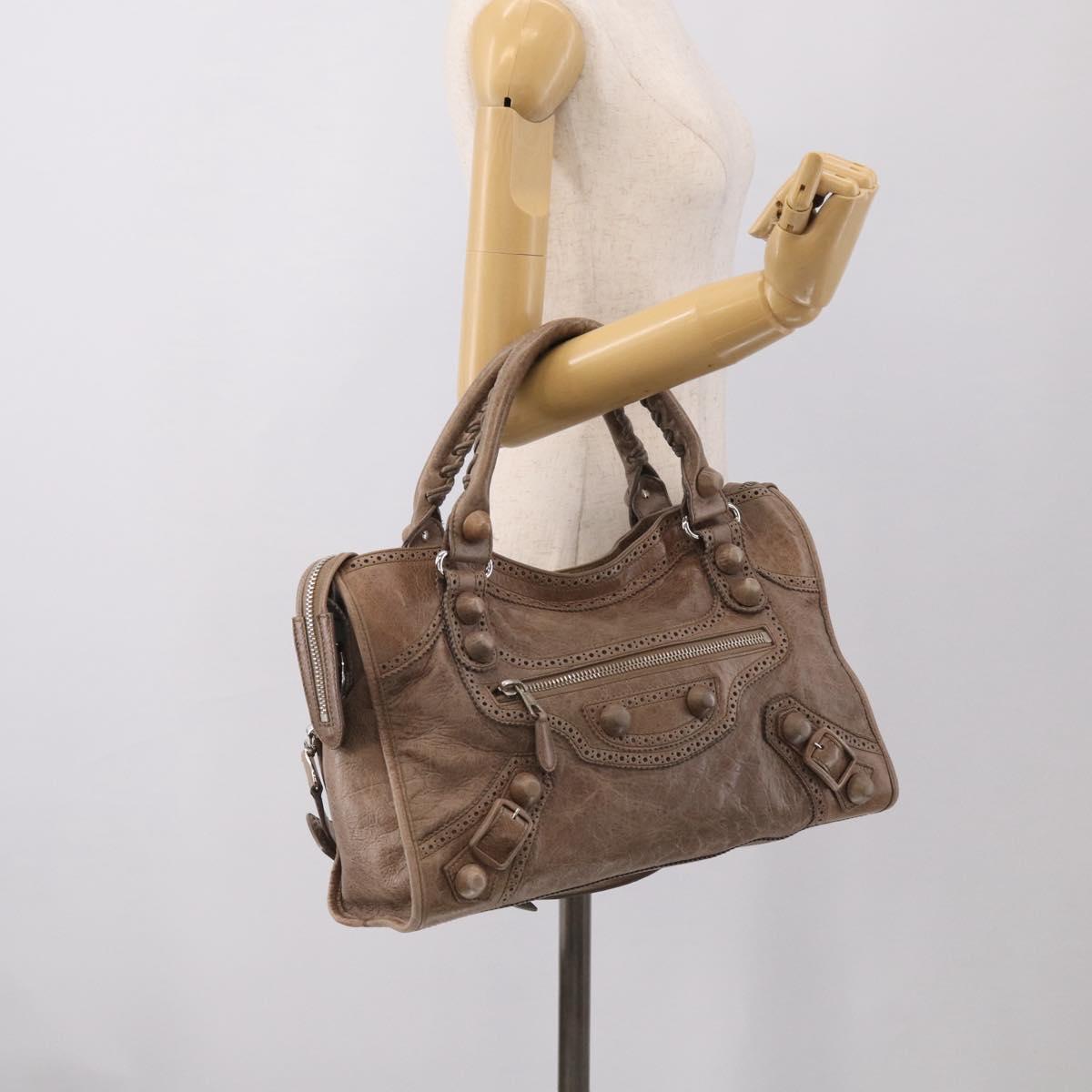 Balenciaga Giant City Hand Bag Leather 2way Beige Silver 204529 Auth 211719V