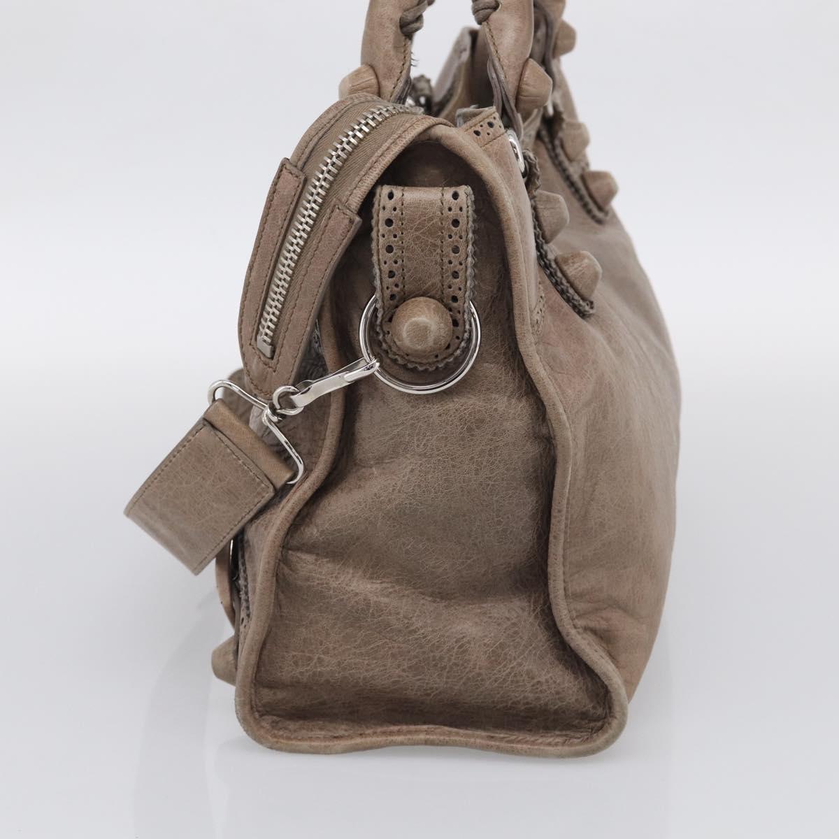 Balenciaga Giant City Hand Bag Leather 2way Beige Silver 204529 Auth 211719V