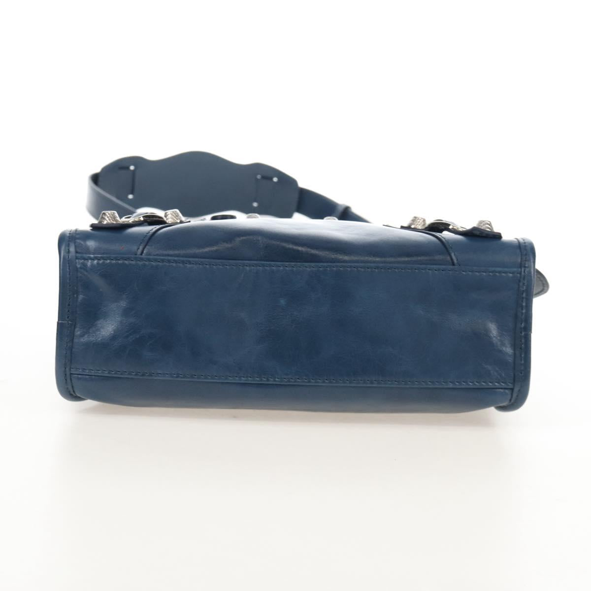 Balenciaga Giant Mini City Bag Leather 2way Navy Silver 309544 Auth 211729SAM