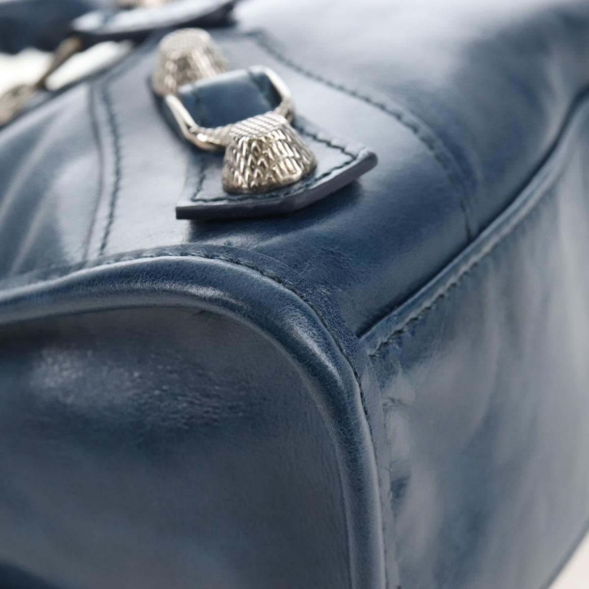 Balenciaga Giant Mini City Bag Leather 2way Navy Silver 309544 Auth 211729SAM