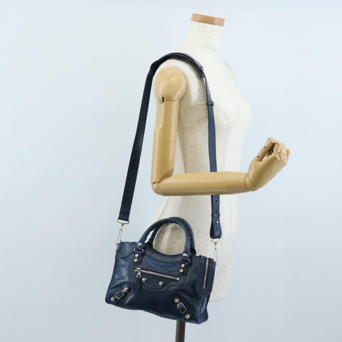 Balenciaga Giant Mini City Bag Leather 2way Navy Silver 309544 Auth 211729SAM