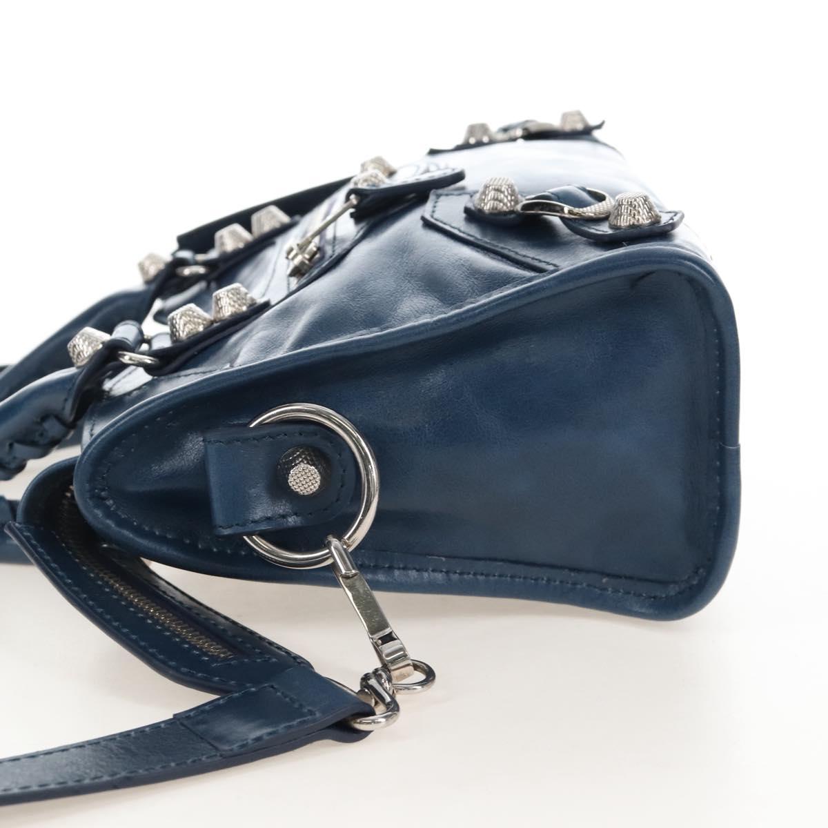 Balenciaga Giant Mini City Bag Leather 2way Navy Silver 309544 Auth 211729SAM