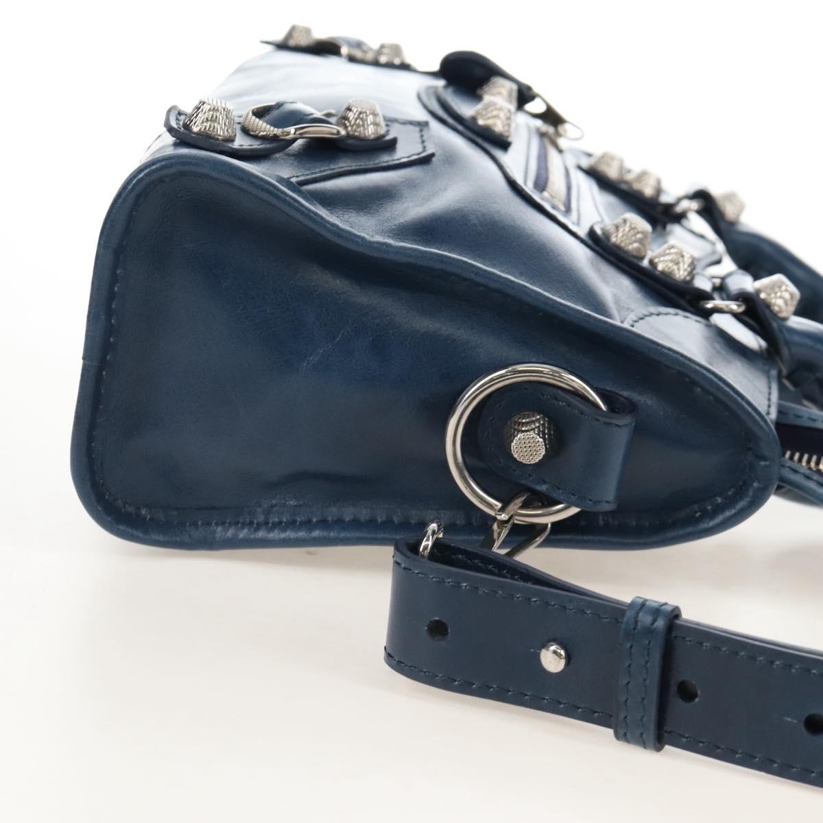 Balenciaga Giant Mini City Bag Leather 2way Navy Silver 309544 Auth 211729SAM