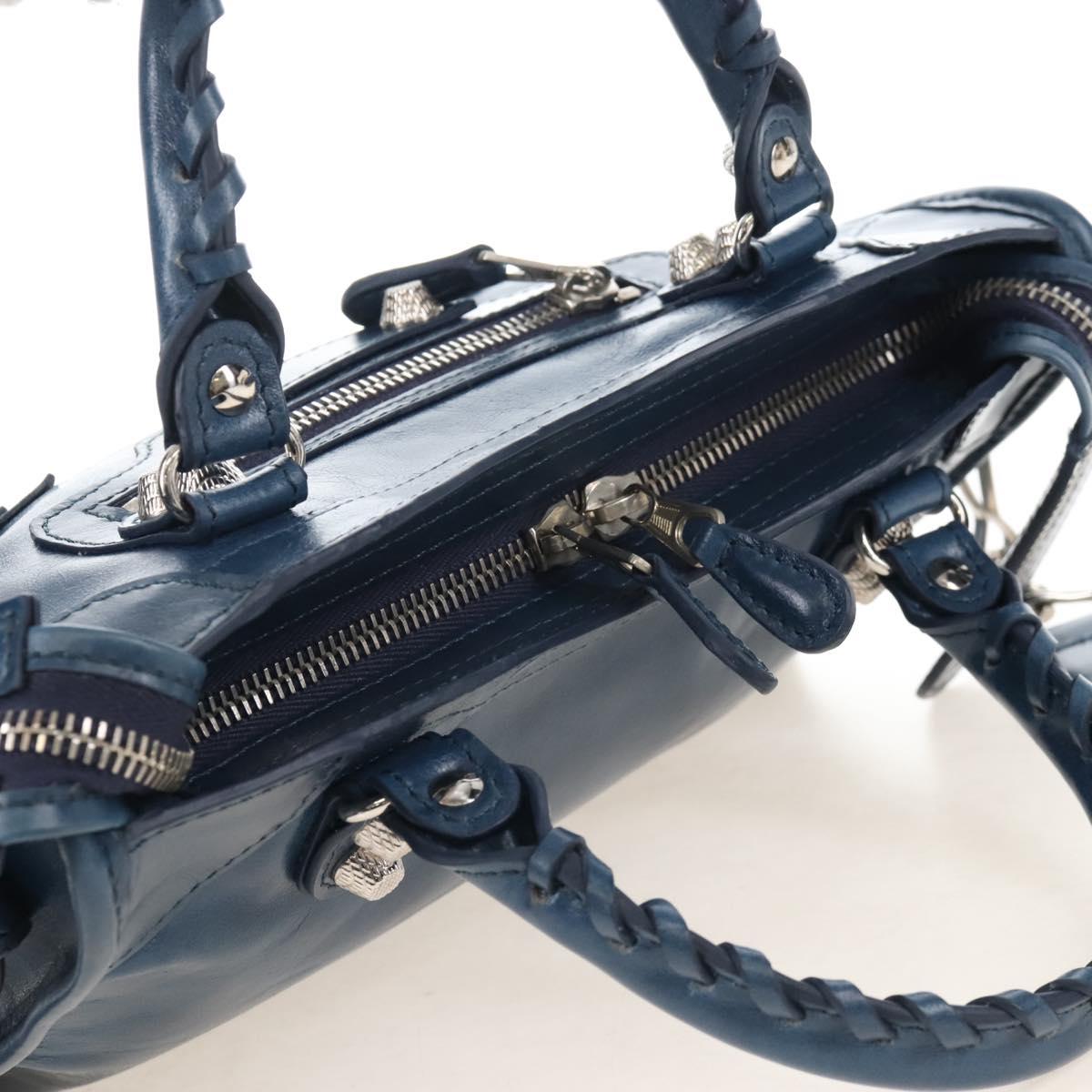 Balenciaga Giant Mini City Bag Leather 2way Navy Silver 309544 Auth 211729SAM
