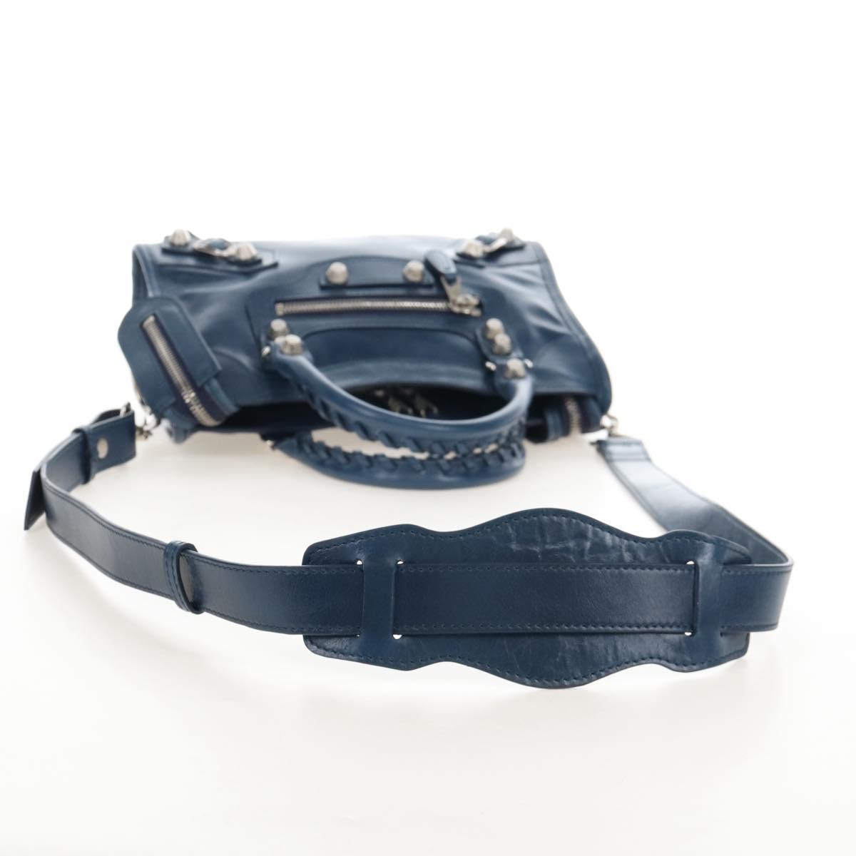 Balenciaga Giant Mini City Bag Leather 2way Navy Silver 309544 Auth 211729SAM