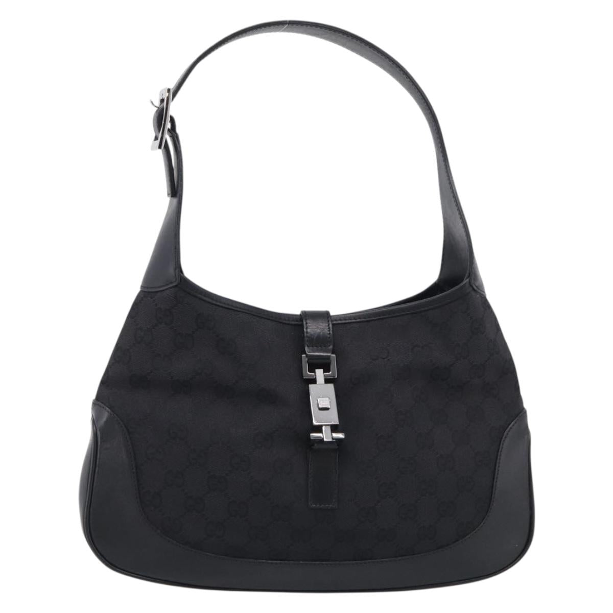 GUCCI GG Canvas Jackie Shoulder Bag Black Silver 001 3306 Auth 211730V