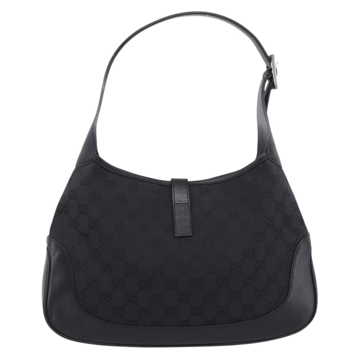 GUCCI GG Canvas Jackie Shoulder Bag Black Silver 001 3306 Auth 211730V