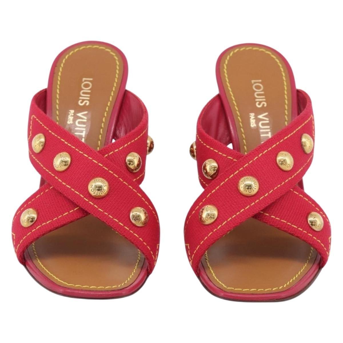 LOUIS VUITTON Sandals Canvas 35 1/2 Red LV Auth 211741V