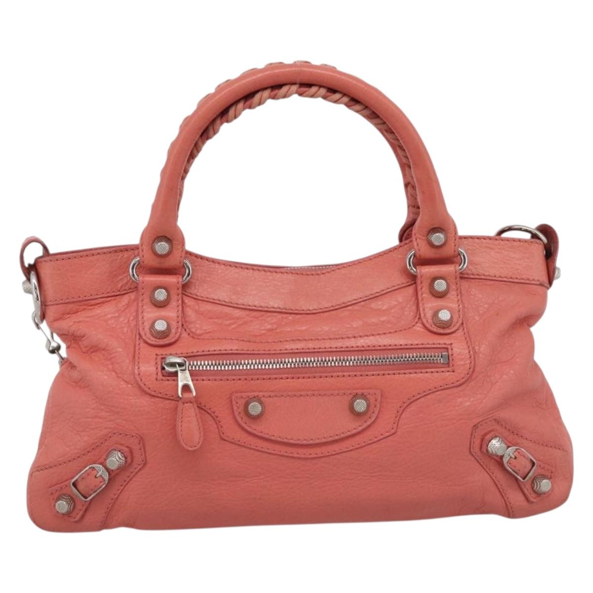 Balenciaga Giant The First Hand Bag Leather 2way Pink Silver 285433 Auth 211745V
