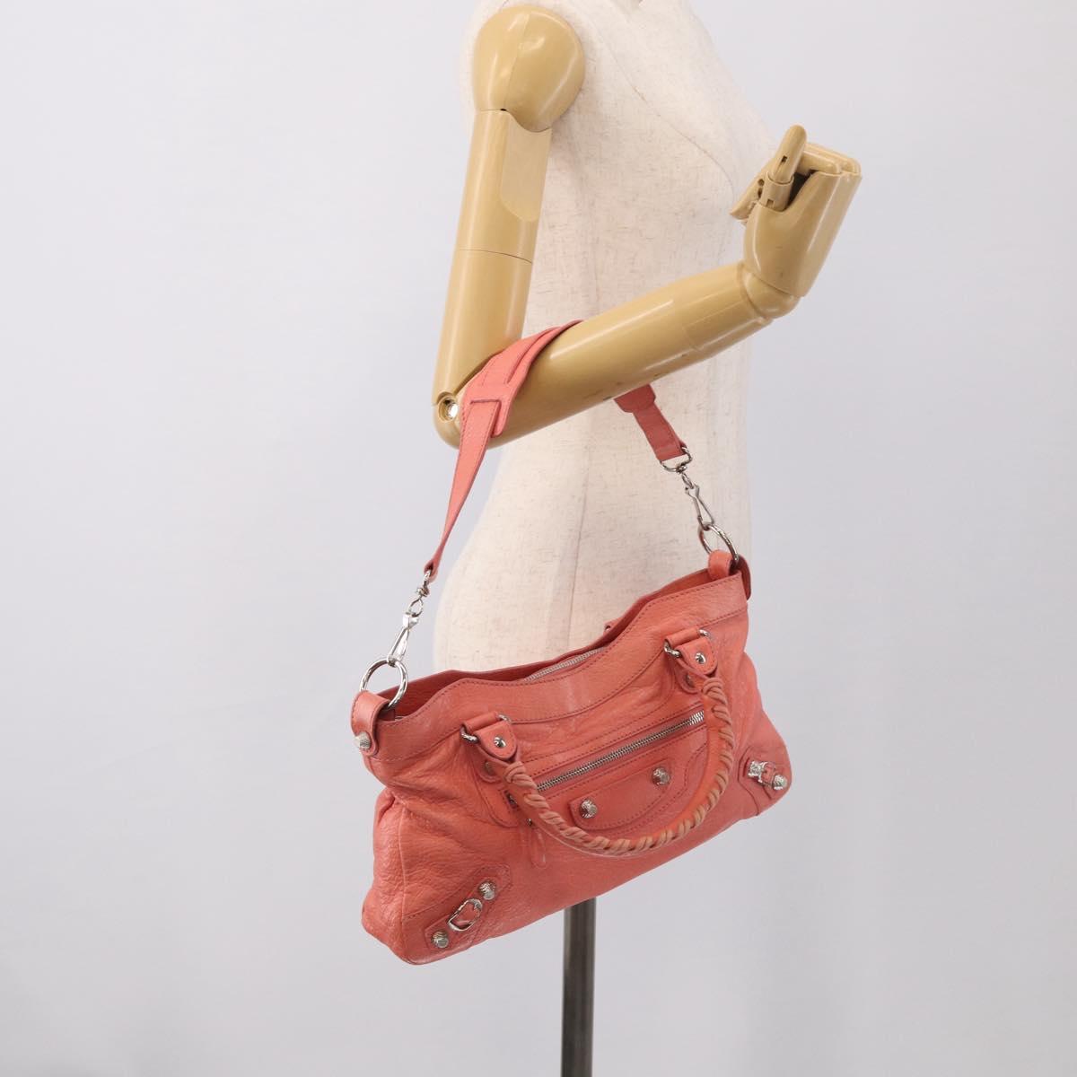Balenciaga Giant The First Hand Bag Leather 2way Pink Silver 285433 Auth 211745V