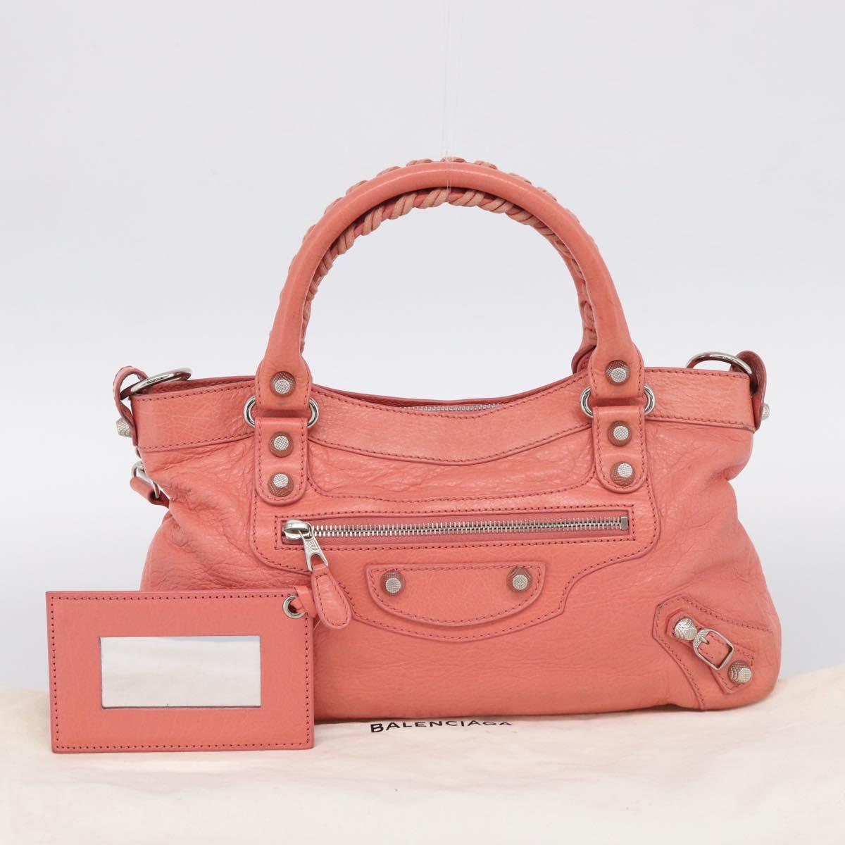 Balenciaga Giant The First Hand Bag Leather 2way Pink Silver 285433 Auth 211745V