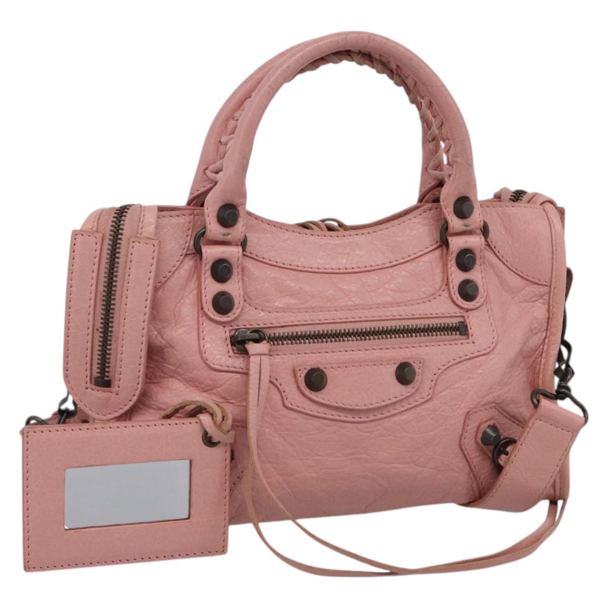 Balenciaga Classic Mini City Bag Leather 2way Pink Silver 300295 Auth 211746V