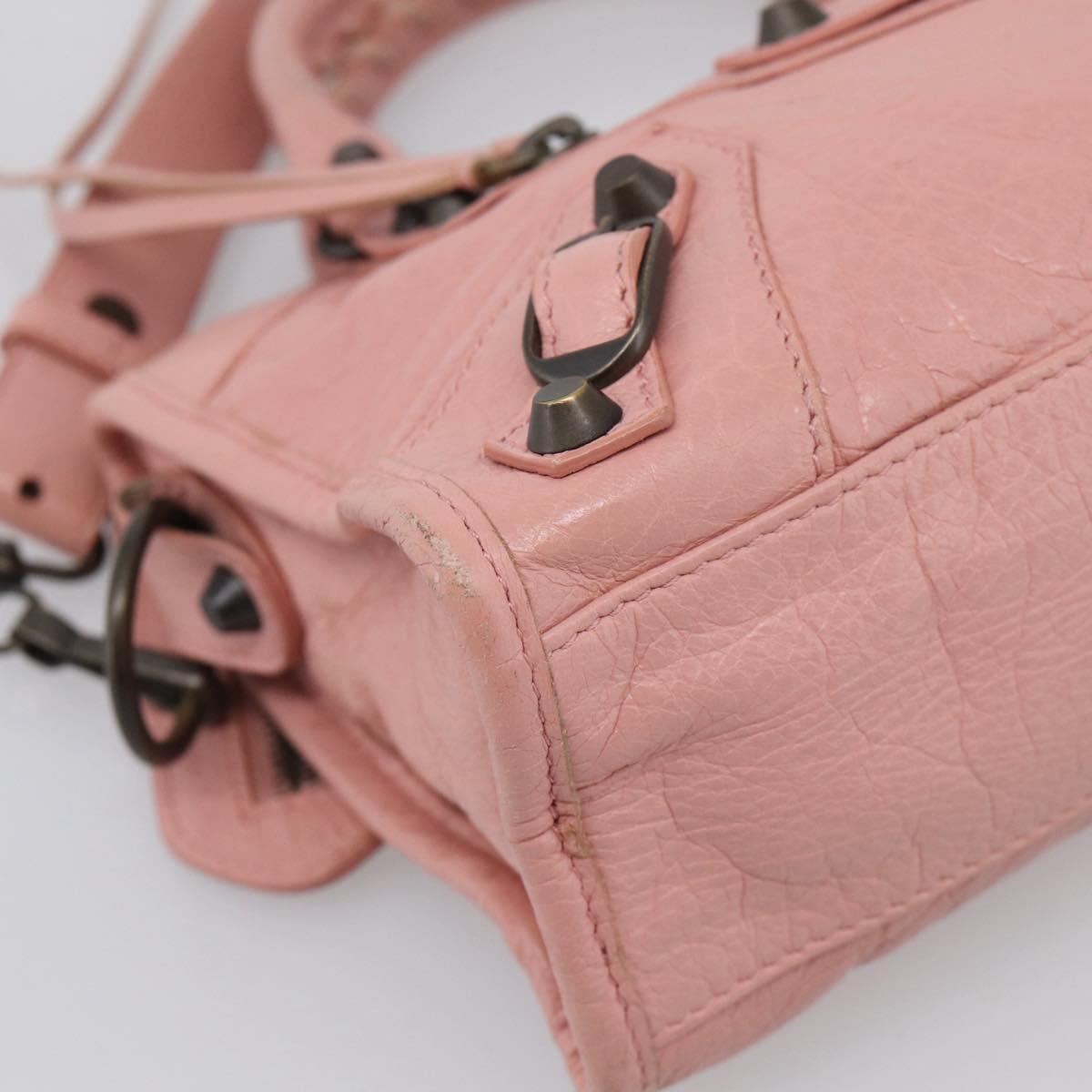 Balenciaga Classic Mini City Bag Leather 2way Pink Silver 300295 Auth 211746V