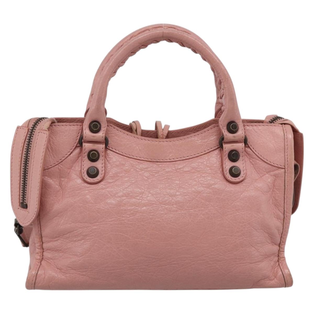 Balenciaga Classic Mini City Bag Leather 2way Pink Silver 300295 Auth 211746V