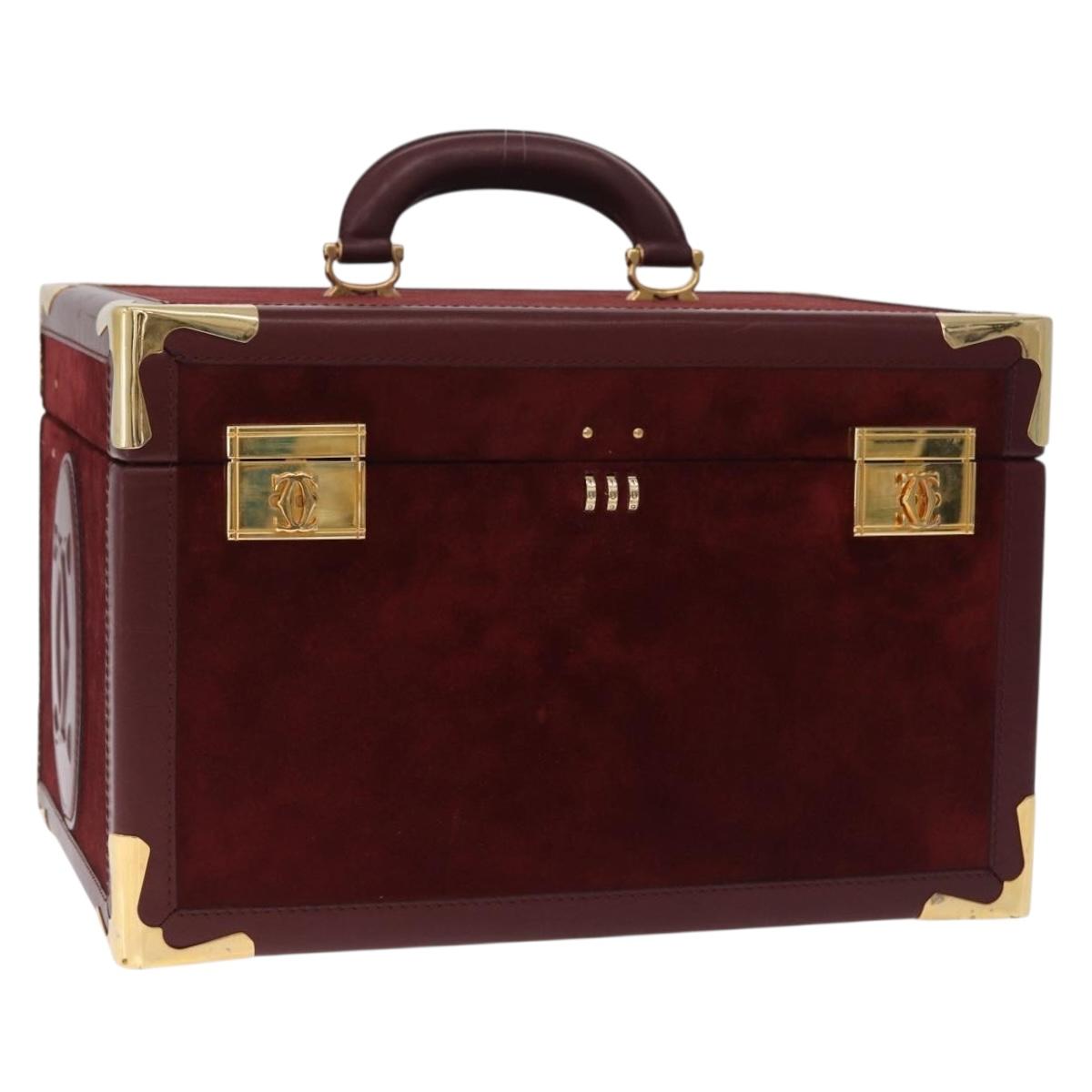 Cartier Must Line Vanity Hand Bag Suede Bordeaux Gold Auth 211751V
