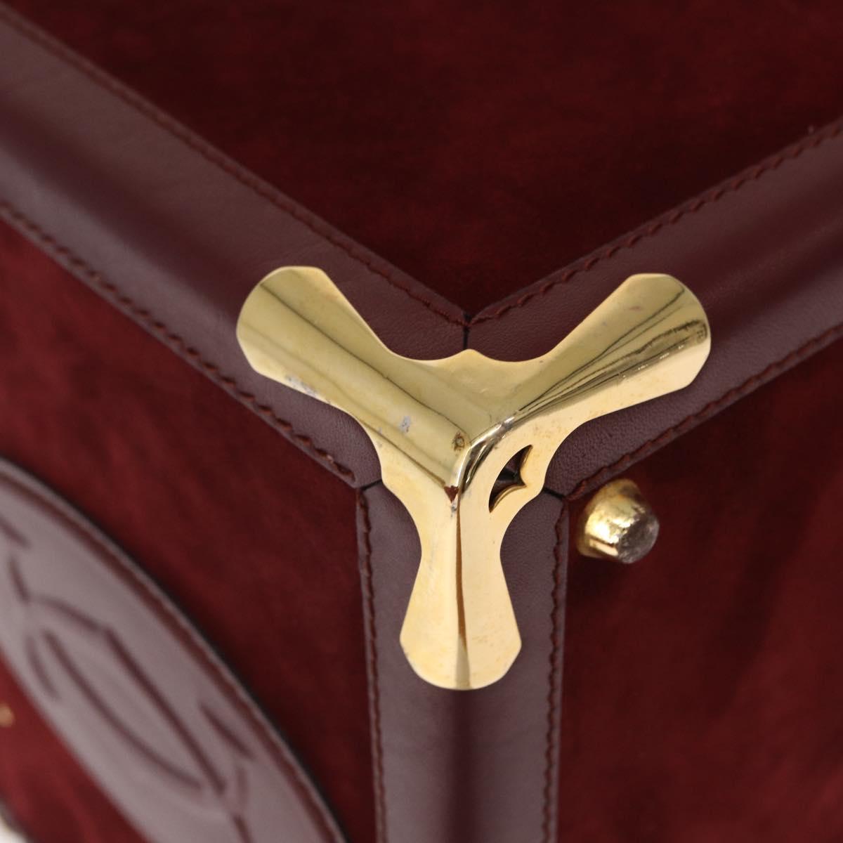 Cartier Must Line Vanity Hand Bag Suede Bordeaux Gold Auth 211751V